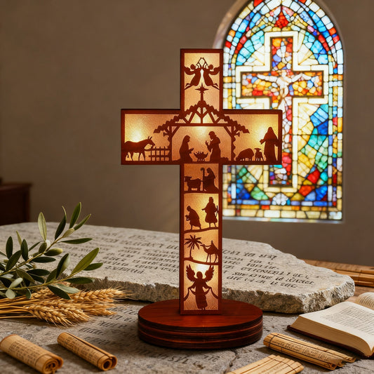 Boxwood LED Nativity Cross – The Light of Christ Shines Within