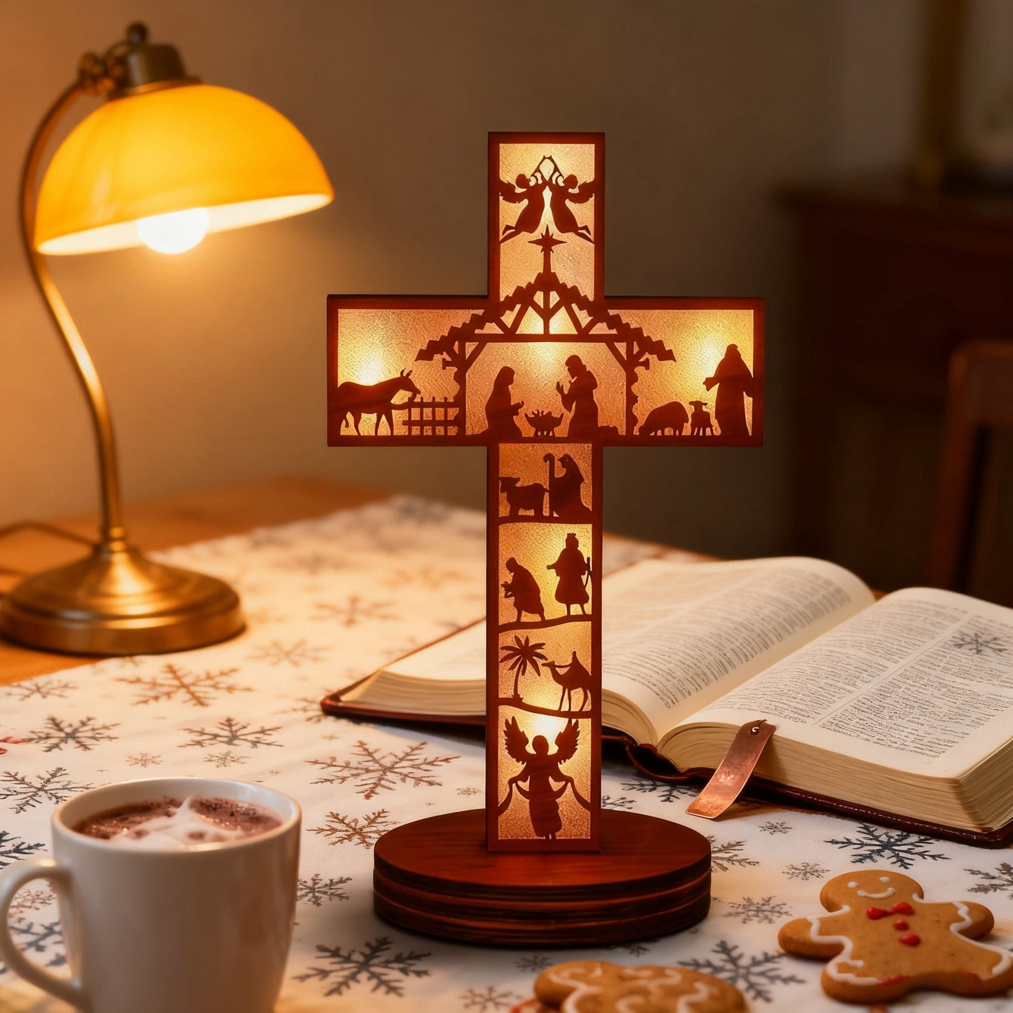 Boxwood LED Nativity Cross – The Light of Christ Shines Within