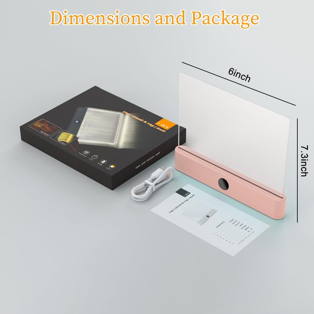 📘 Rechargeable Flat Book Light – Clear LED Reading Lamp with 3 Colors & Timer