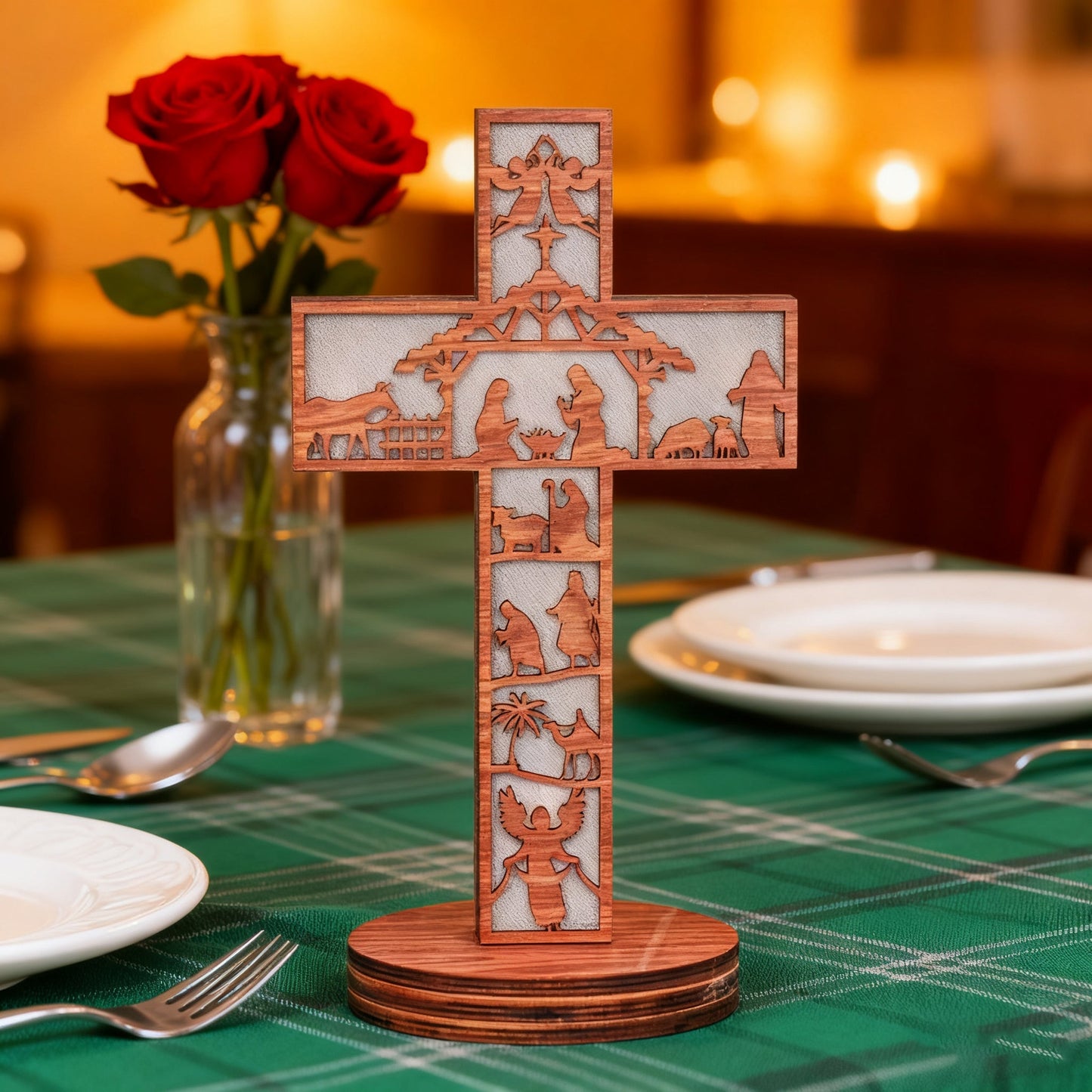 Boxwood LED Nativity Cross – The Light of Christ Shines Within