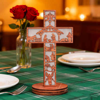 Boxwood LED Nativity Cross – The Light of Christ Shines Within