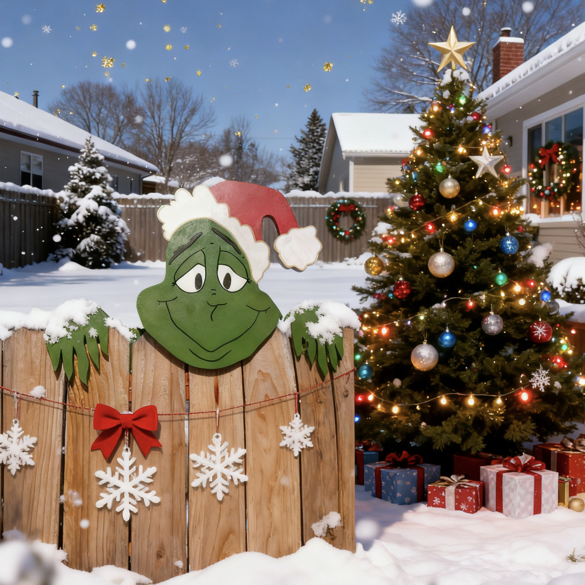 🎄Christmas Sale!-Only$9.99!! Christmas Fence Peeker Outdoor Decor 🎅