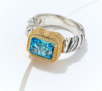 💎Two-Tone Gemstone Ring – Bold, Beautiful, and Brilliant