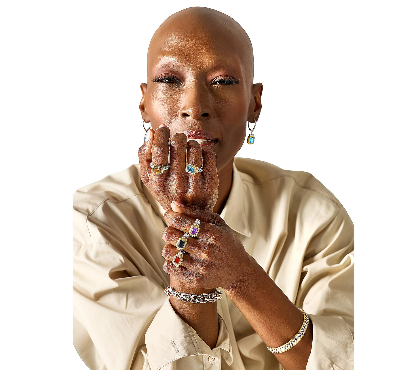 💎Two-Tone Gemstone Ring – Bold, Beautiful, and Brilliant