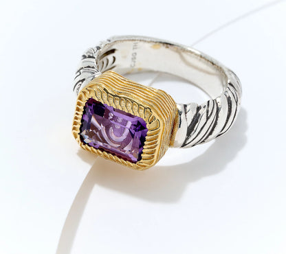 💎Two-Tone Gemstone Ring – Bold, Beautiful, and Brilliant