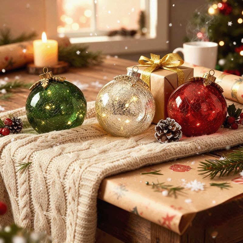 🎅🎄 Glass Tabletop Christmas Ornaments (Set of 3)🔔🎁