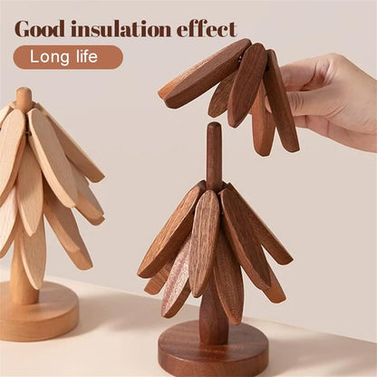 🎁Early Christmas Hot Sale 🎅Natural Tree Trivet Set - 4 bamoo Trivets & 1 Stand Like a Christmas Tree