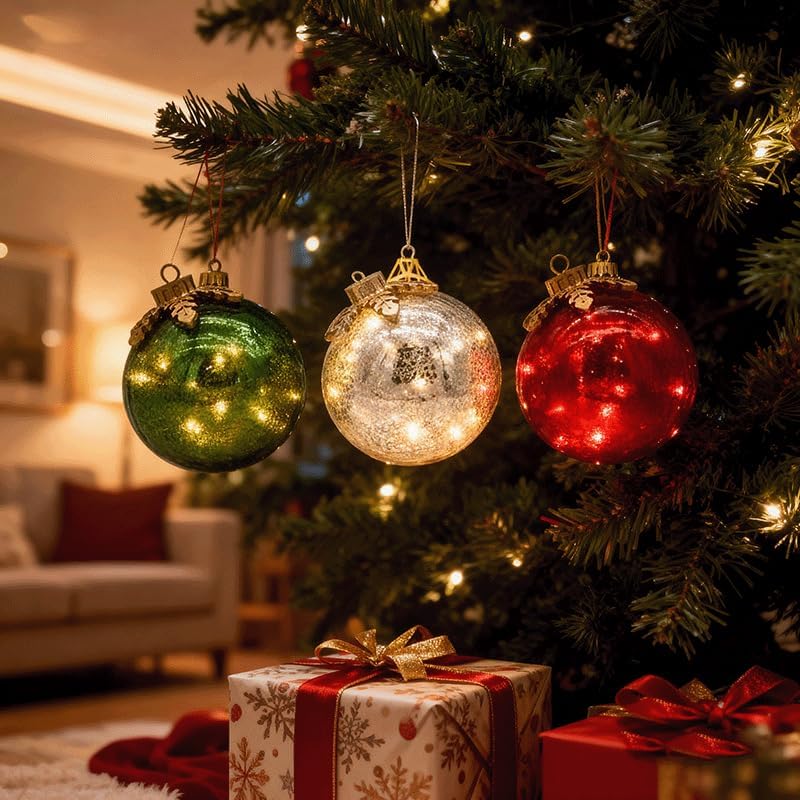🎅🎄 Glass Tabletop Christmas Ornaments (Set of 3)🔔🎁