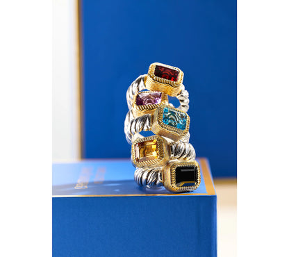 💎Two-Tone Gemstone Ring – Bold, Beautiful, and Brilliant