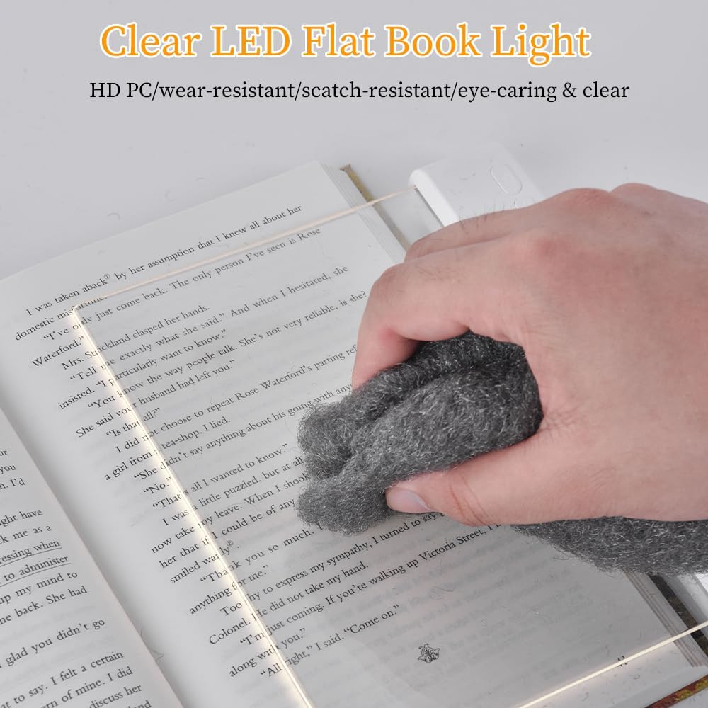 📘 Rechargeable Flat Book Light – Clear LED Reading Lamp with 3 Colors & Timer