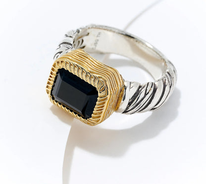 💎Two-Tone Gemstone Ring – Bold, Beautiful, and Brilliant