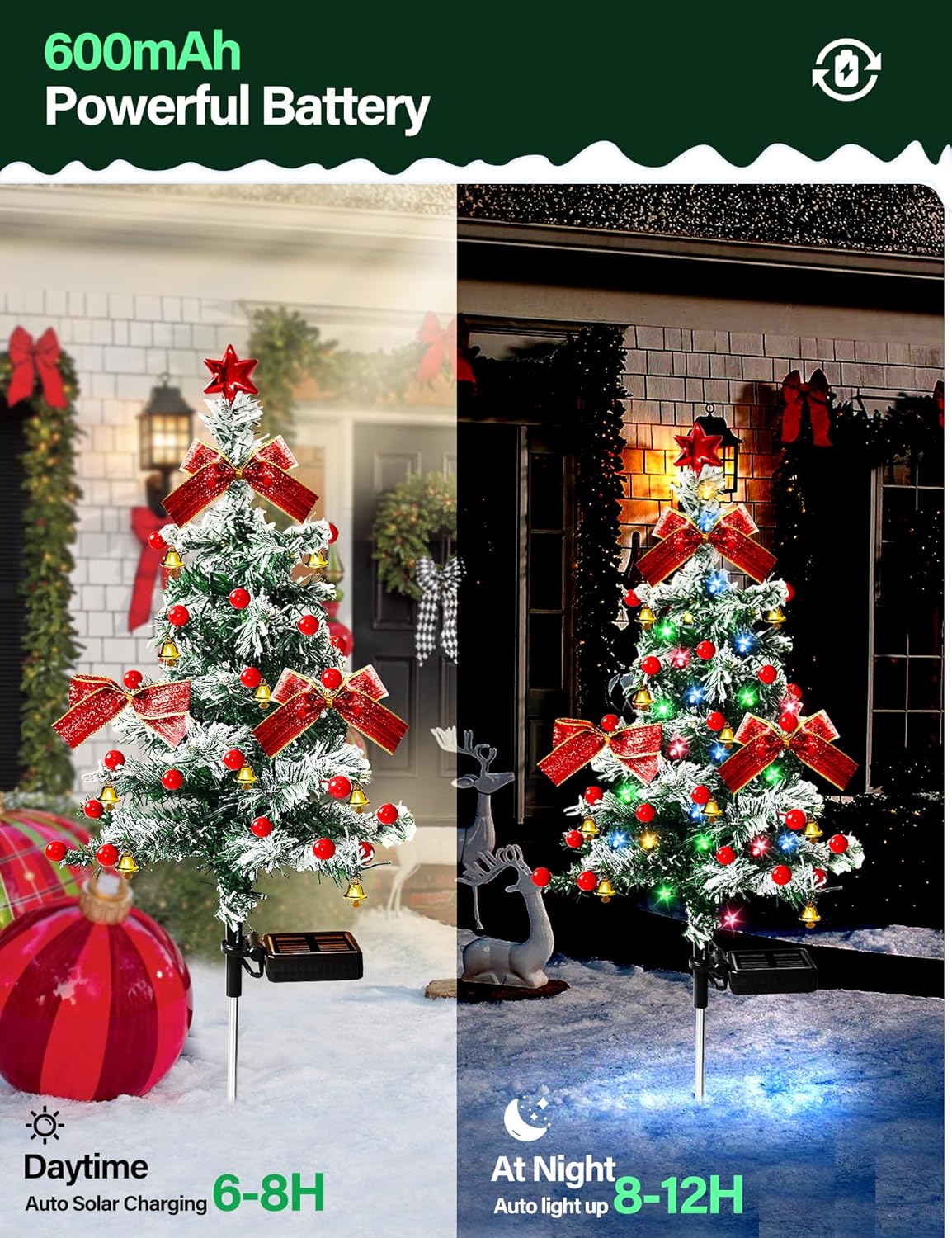 🎄 Solar Christmas Tree Lights – Buy One Get One Free (2 Pack)! Light Up Your Holiday Magic!