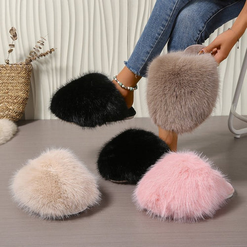 Fluffy Plush Closed-Toe Slippers – Stay Warm, Soft & Stylish This Fall!