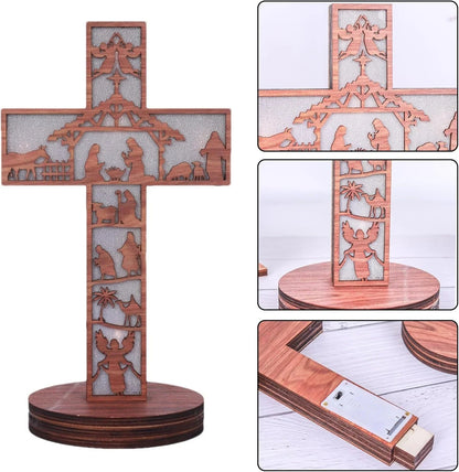 Boxwood LED Nativity Cross – The Light of Christ Shines Within