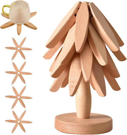 🎁Early Christmas Hot Sale 🎅Natural Tree Trivet Set - 4 bamoo Trivets & 1 Stand Like a Christmas Tree