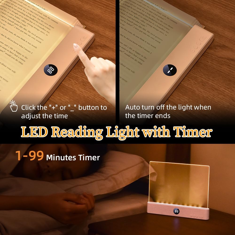 📘 Rechargeable Flat Book Light – Clear LED Reading Lamp with 3 Colors & Timer